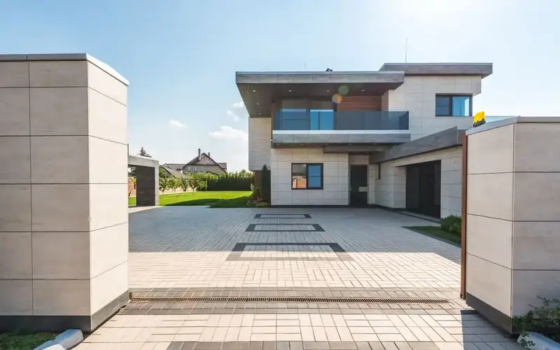 Modern suburban home with a newly laid resin bound driveway